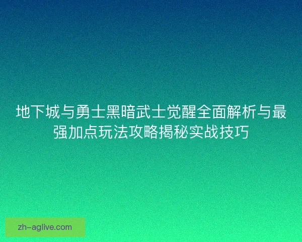 地下城与勇士黑暗武士觉醒全面解析与最强加点玩法攻略揭秘实战技巧