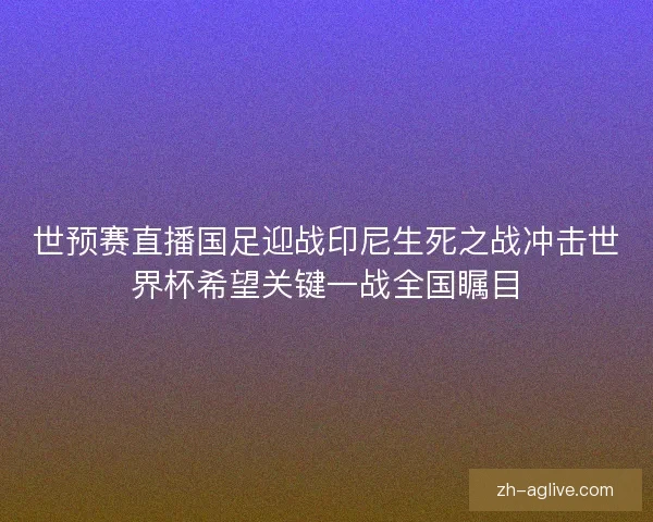 世预赛直播国足迎战印尼生死之战冲击世界杯希望关键一战全国瞩目