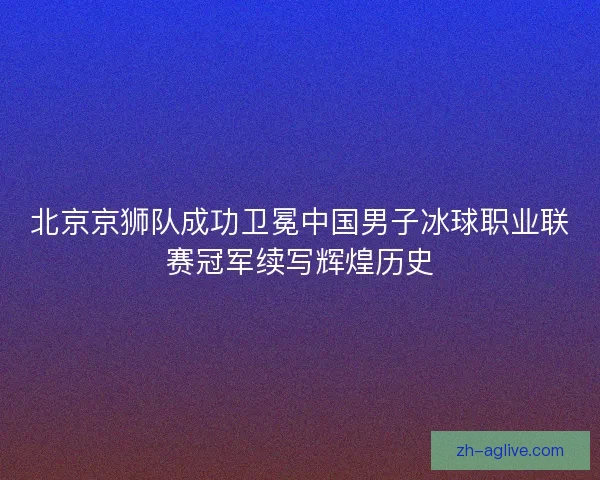 北京京狮队成功卫冕中国男子冰球职业联赛冠军续写辉煌历史